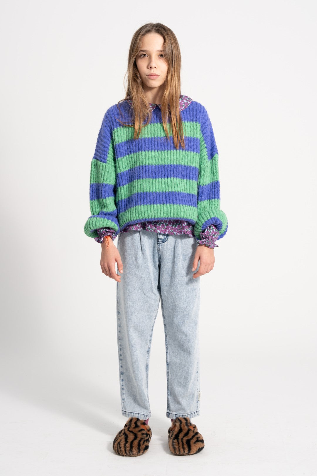 Knitted Sweater Green &amp; Purple Stripes