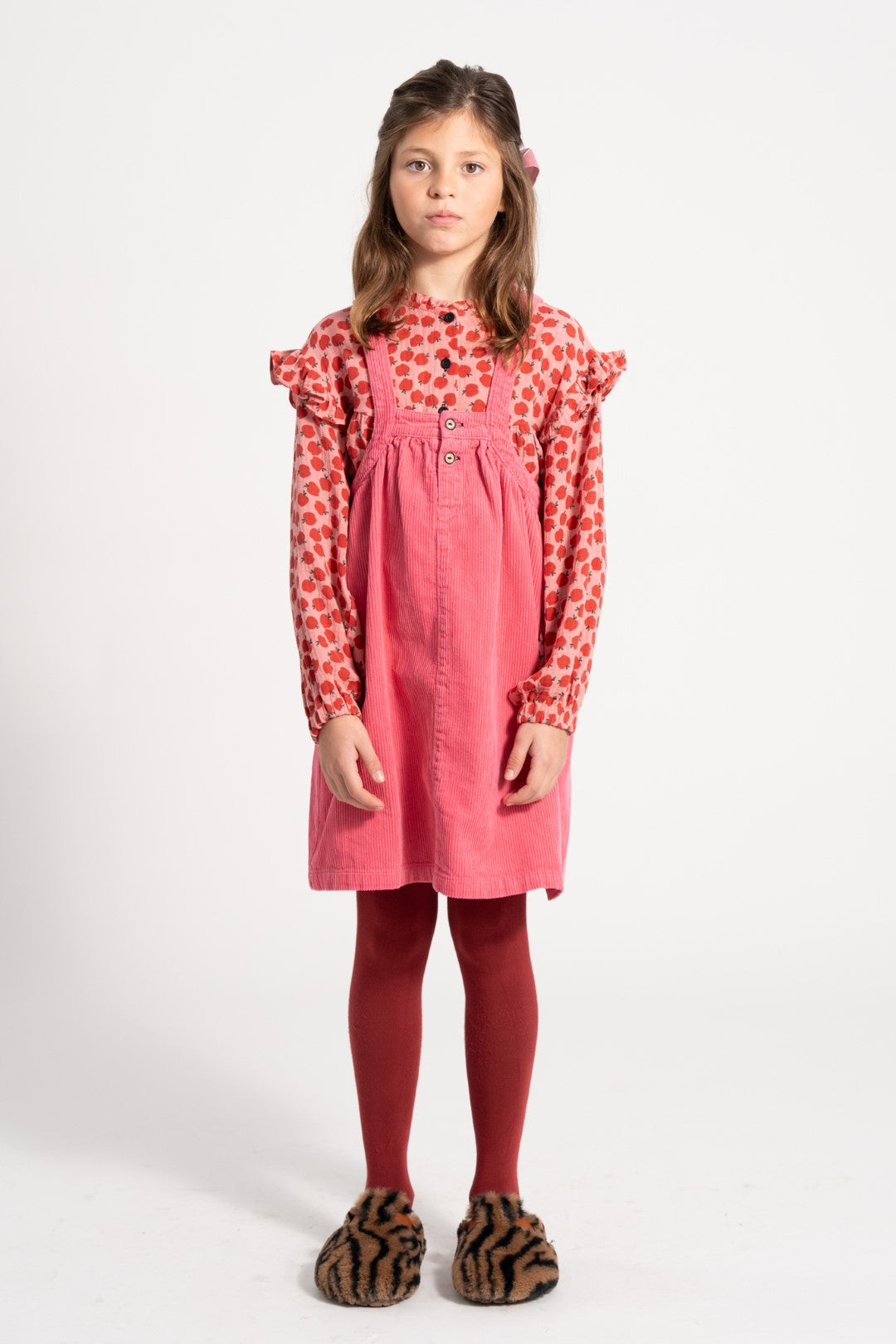 Blouse Frills On Shoulders Light Pink Red Apples