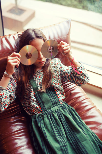 Blouse Green Checkered With Flowers