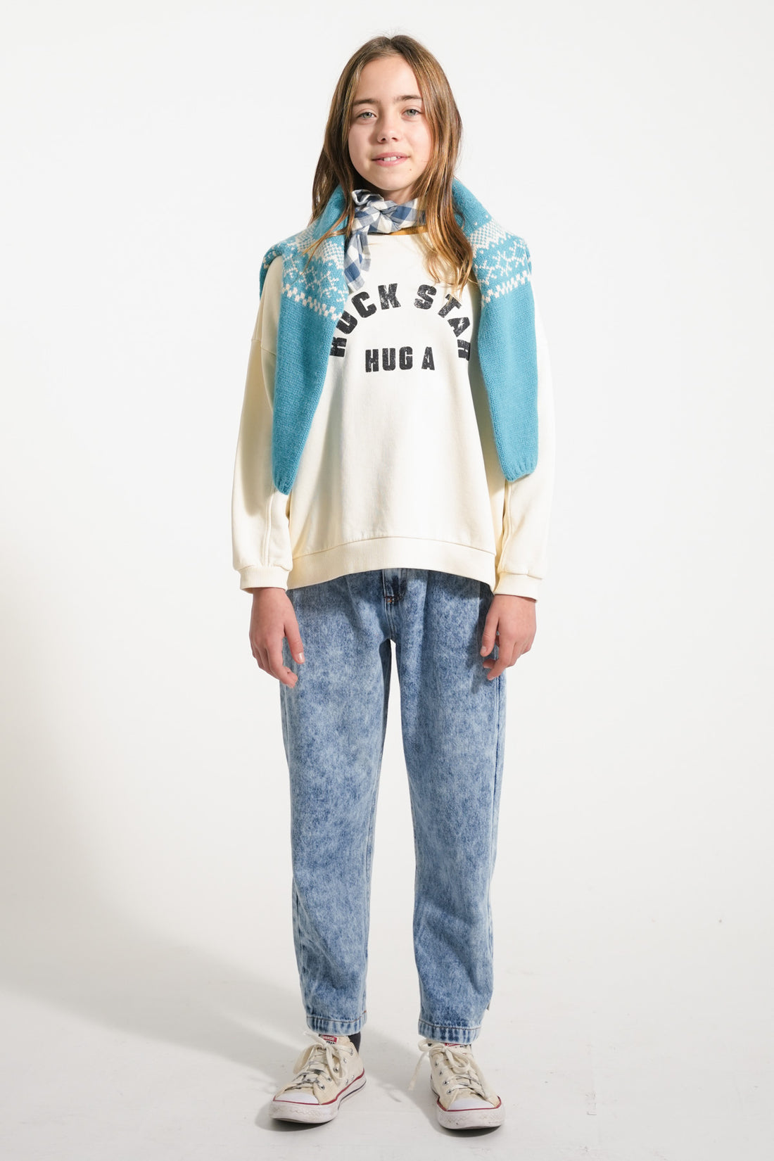 Mom Fit Trousers Washed Blue Denim