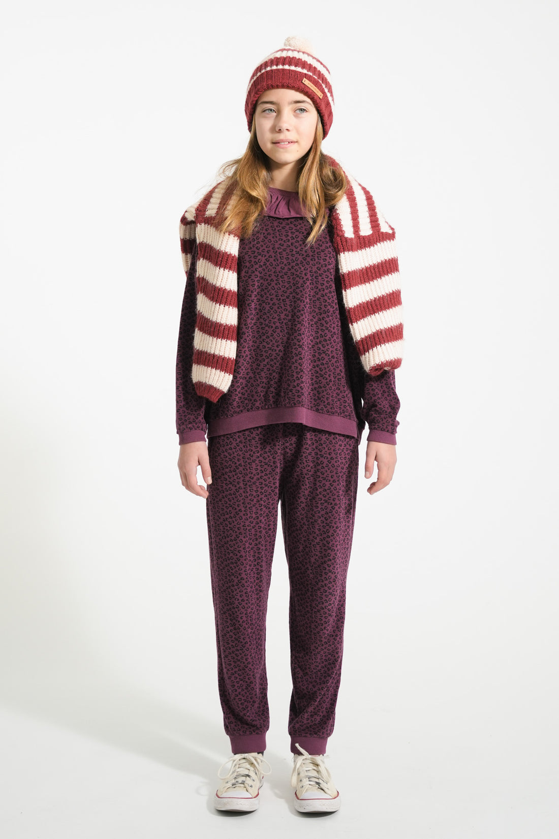 Terry Cotton Sweatshirt Aubergine With Animal Print