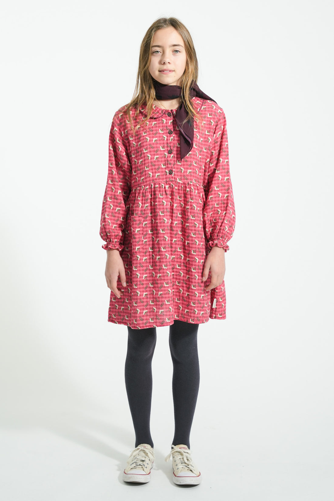 Short Dress Pink Checkered With Flowers