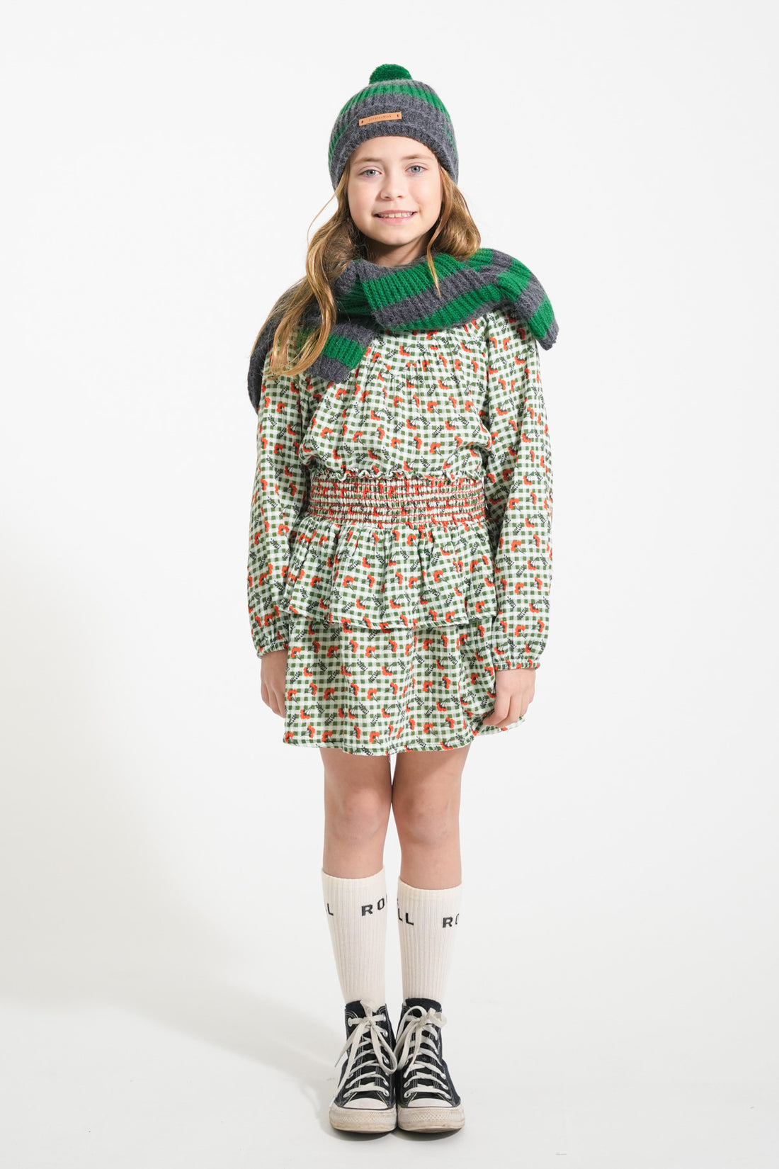 Blouse Green Checkered With Flowers