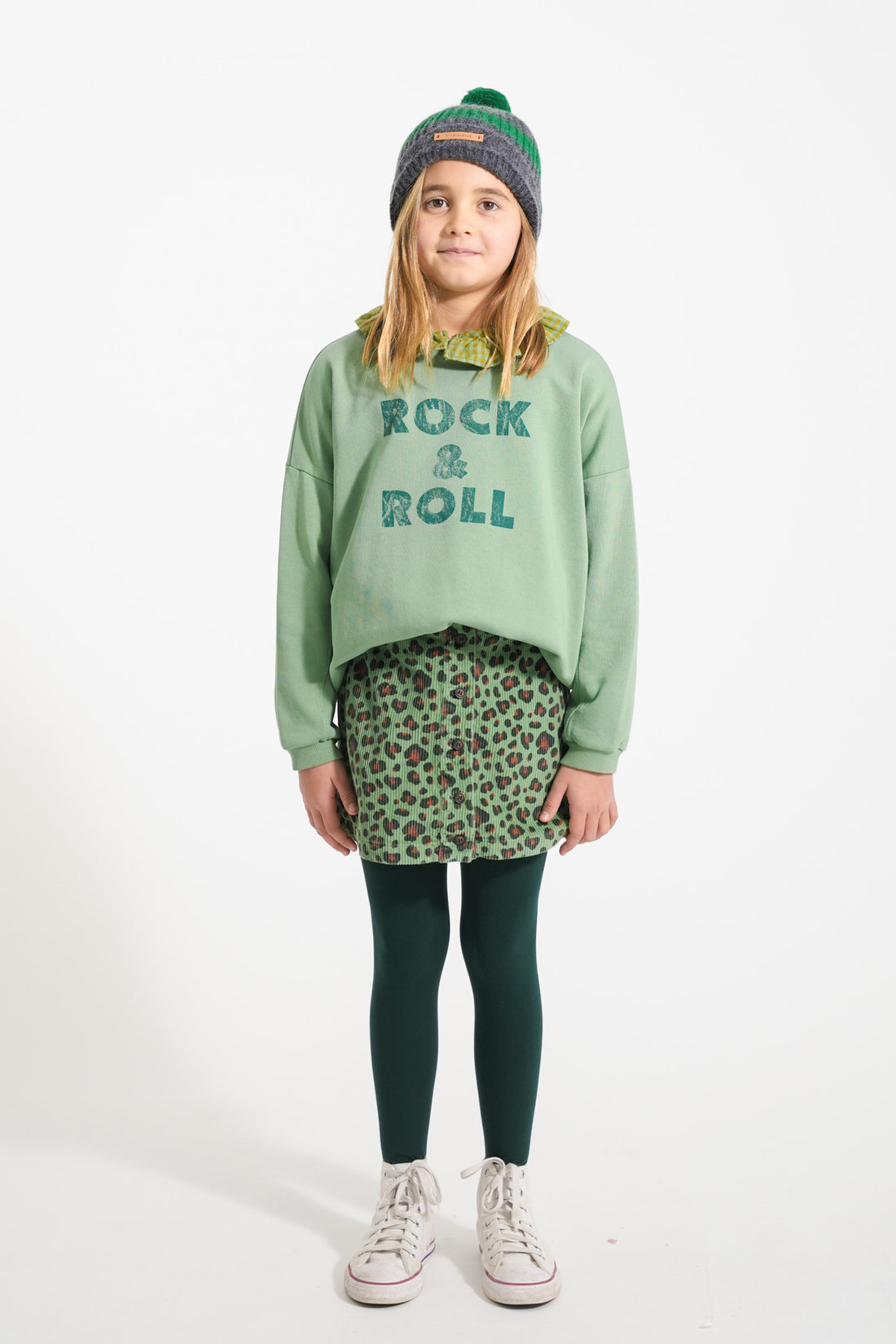 Sweatshirt Green With Rock &amp; Roll Print