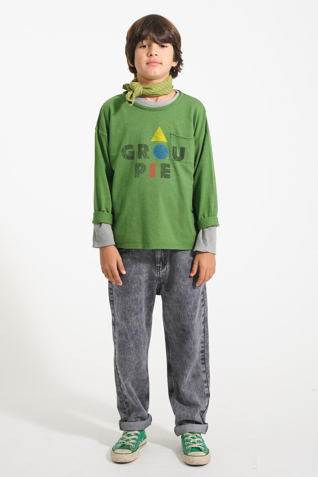 Longsleeve T-shirt Dark Green Groupie Print