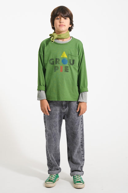Longsleeve T-shirt Dark Green Groupie Print