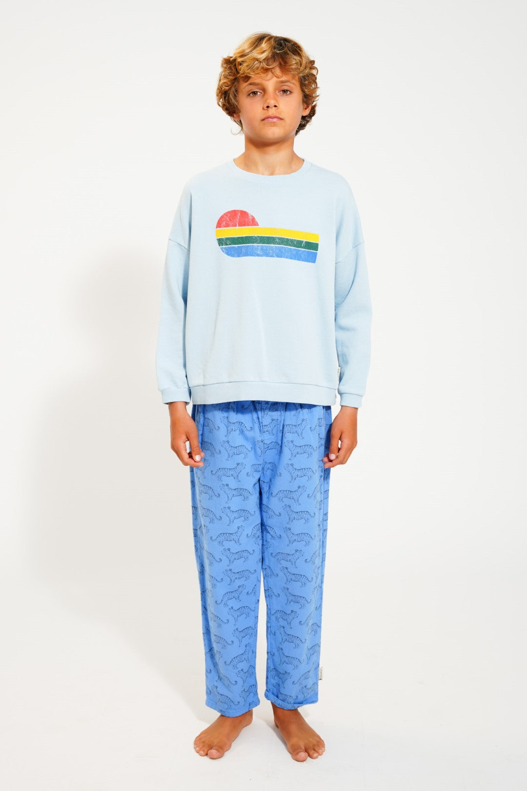 Sweatshirt Light Blue With Multicolor Wave Print
