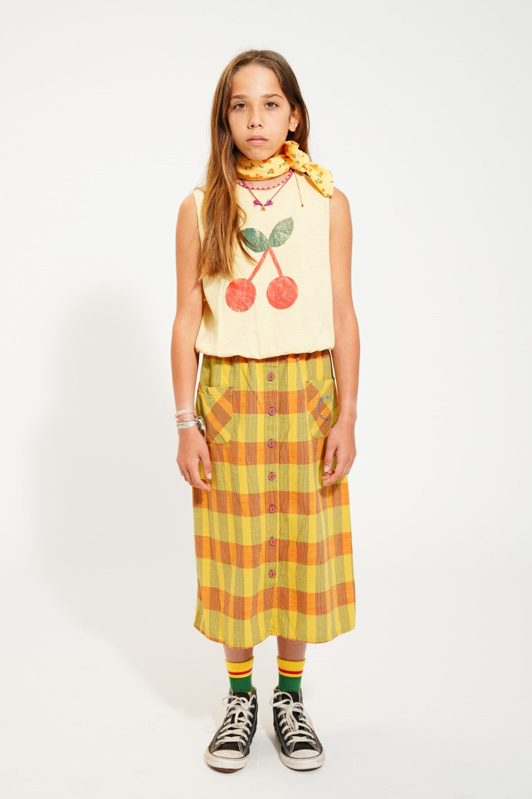 Sleeveless Top Sand With Cherry Print