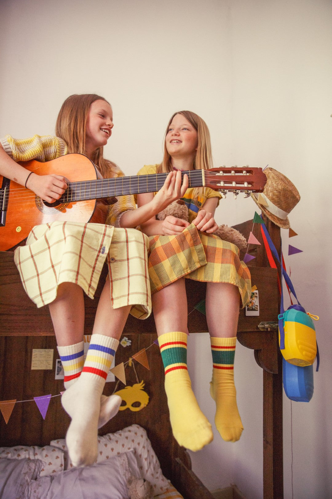 Socks Yellow With Green And Red Stripes