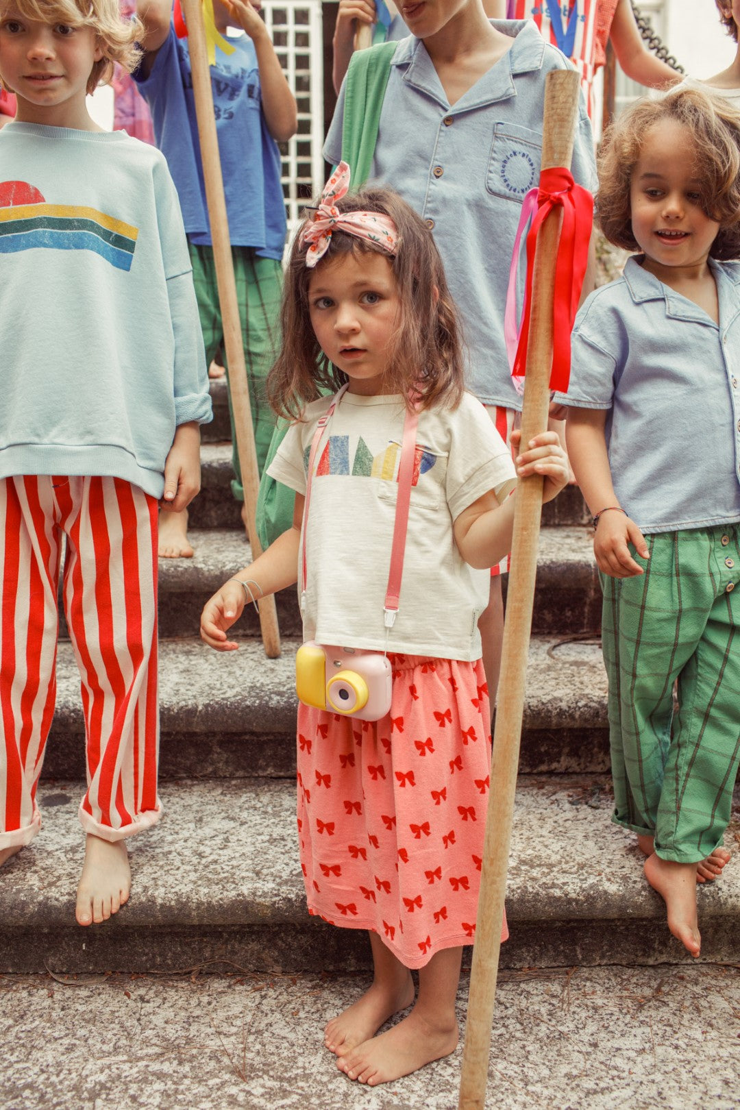 Long Skirt Pink With Red Bows