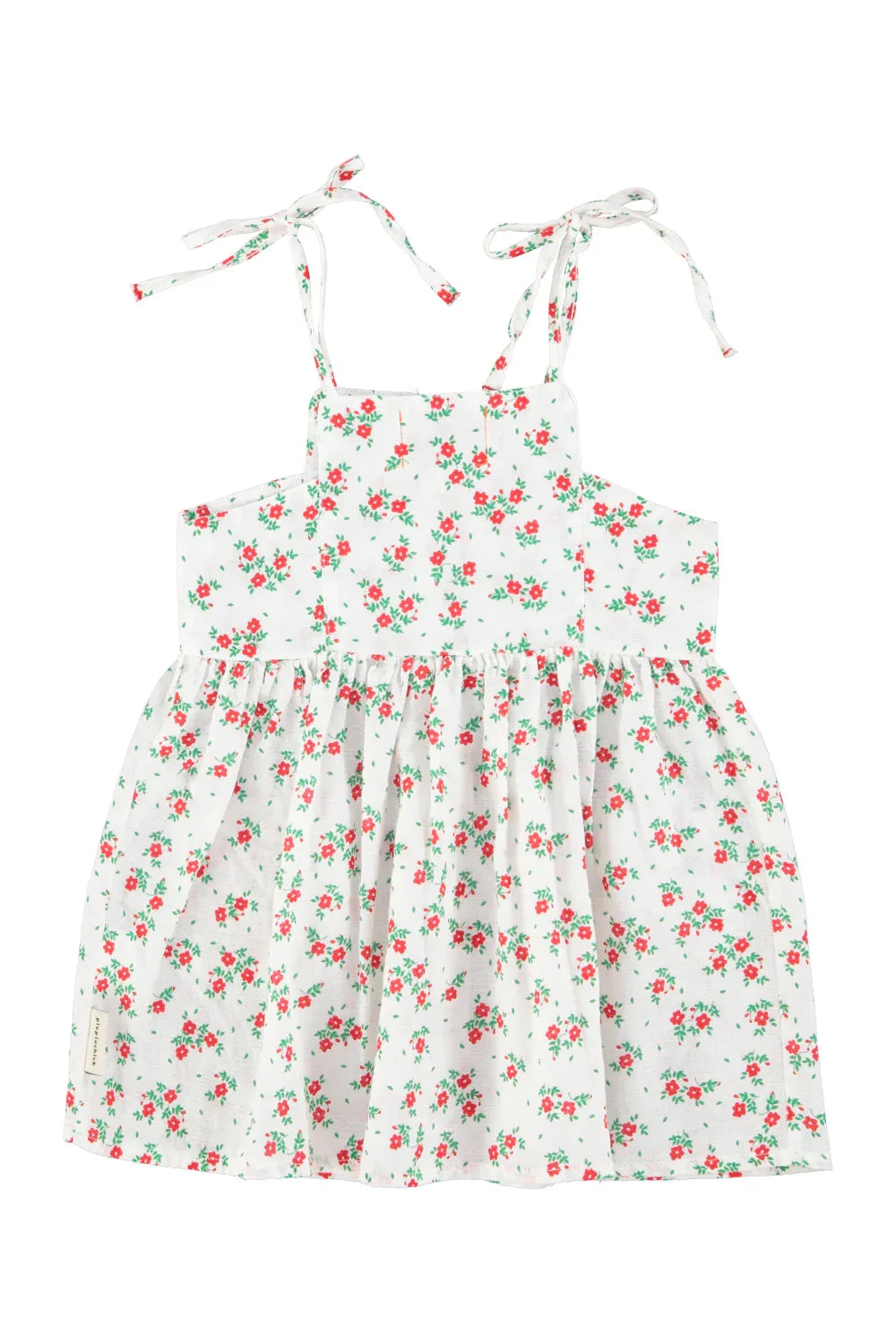 Short Dress Ecru With Red Flowers Allover - Piupiuchick