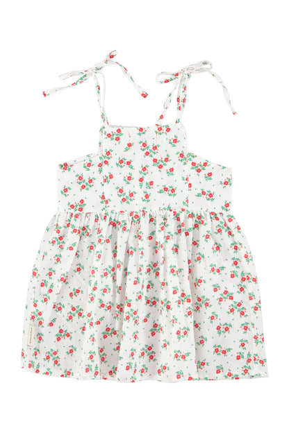 Short Dress Ecru With Red Flowers Allover - Piupiuchick