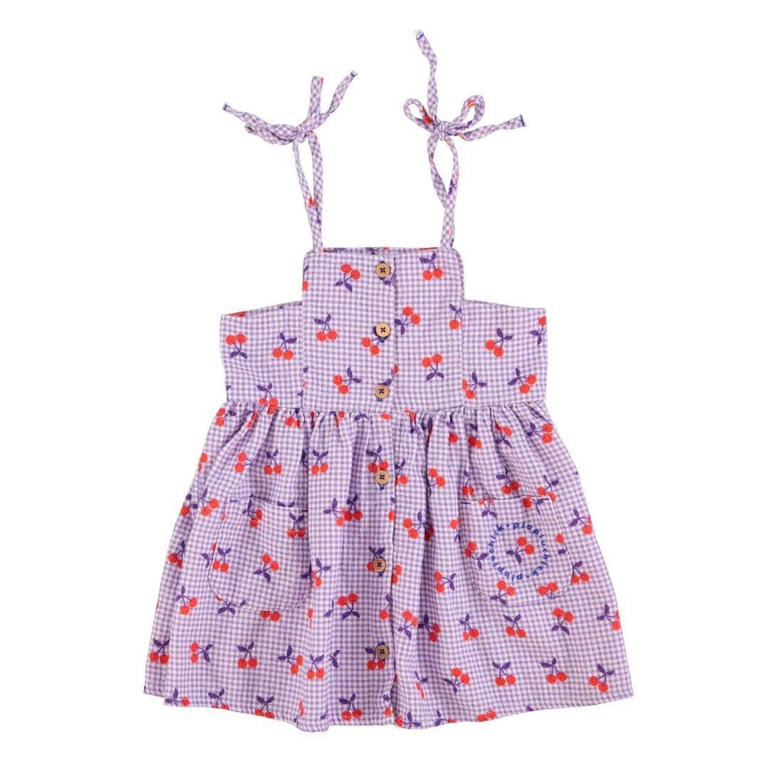 Short Dress Purple White Checkered With Cherries