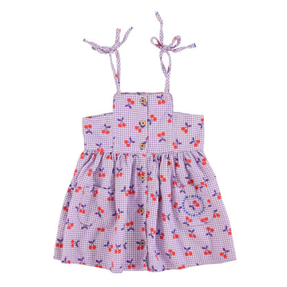 Short Dress Purple White Checkered With Cherries