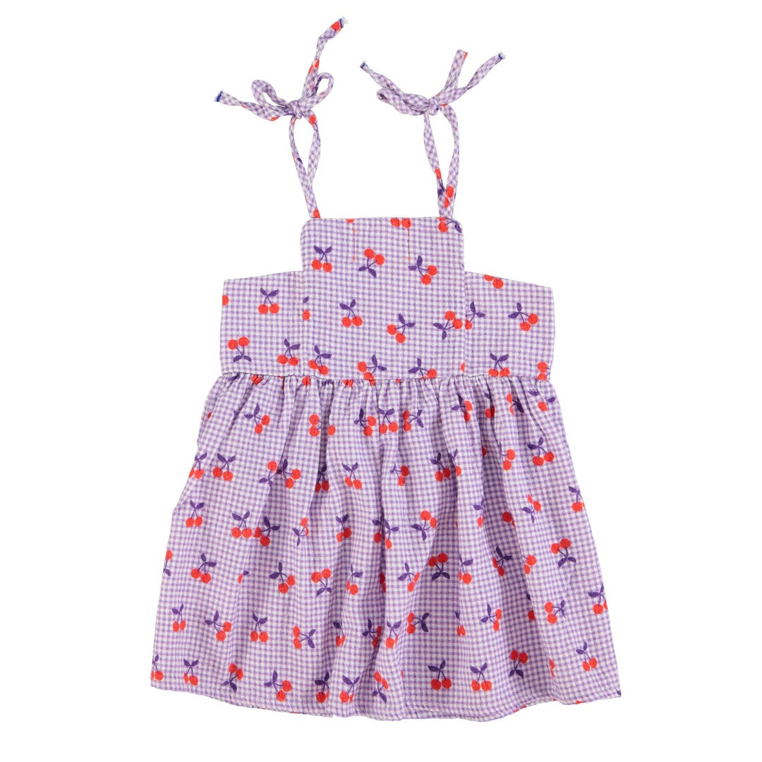 Short Dress Purple White Checkered With Cherries