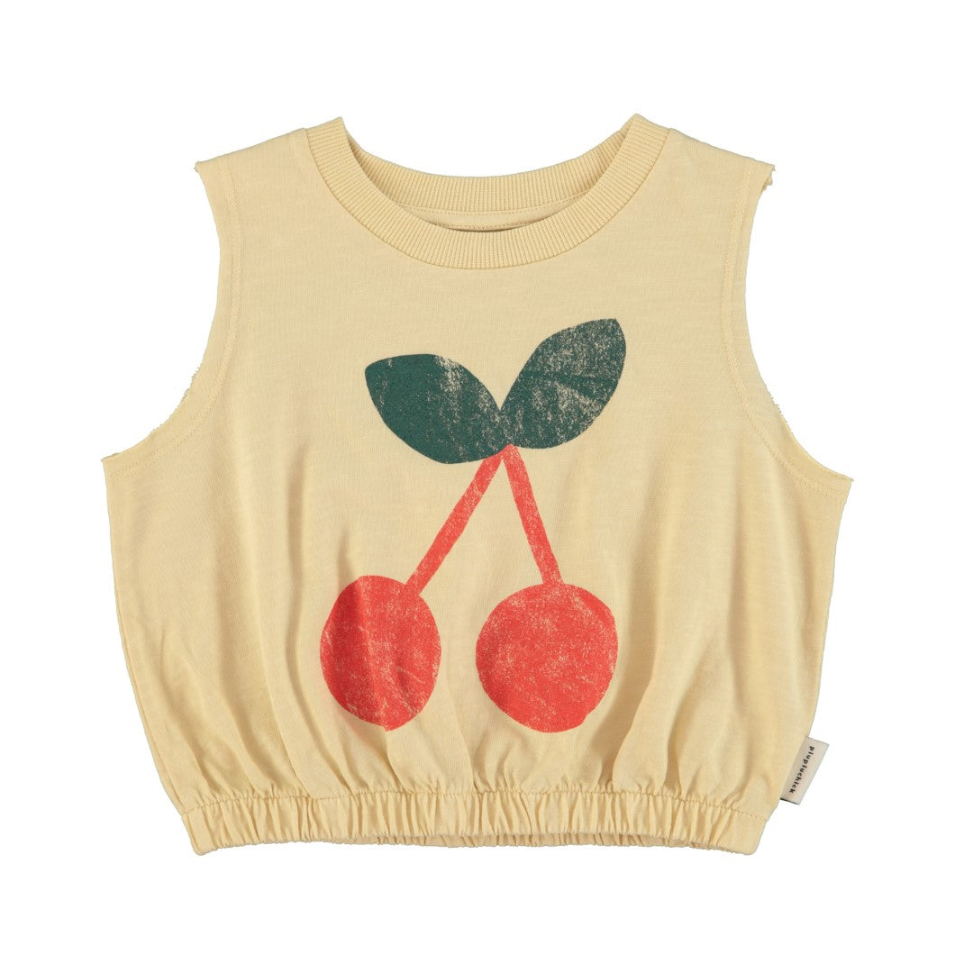 Sleeveless Top Sand With Cherry Print