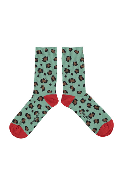 Socks Green With Animal Print