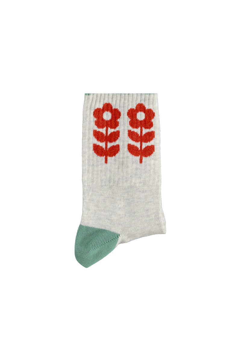 Socks Light Grey With Red Flowers