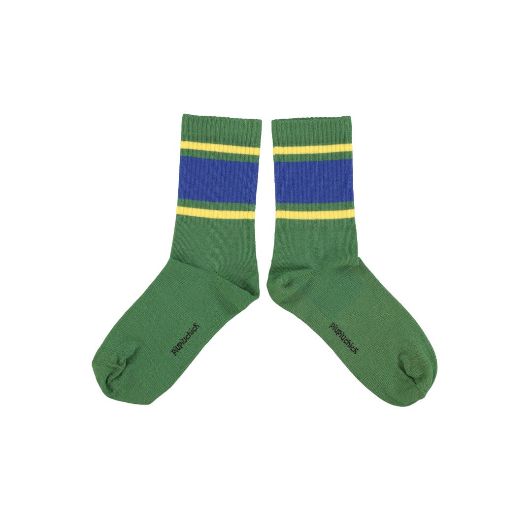 Socks Green With Blue and Yellow Stripes