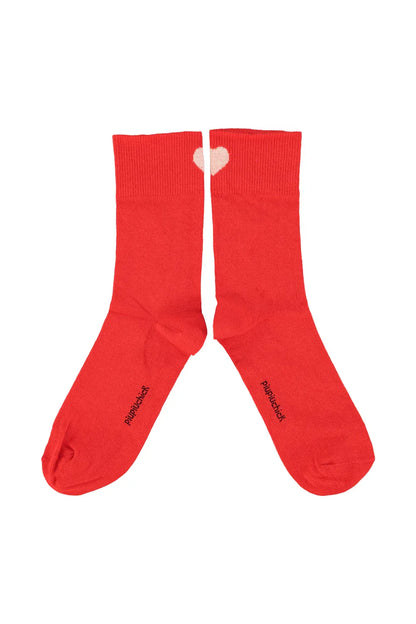 Socks Red With Ecru Heart - Piupiuchick