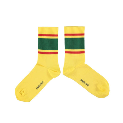 Socks Yellow With Green And Red Stripes