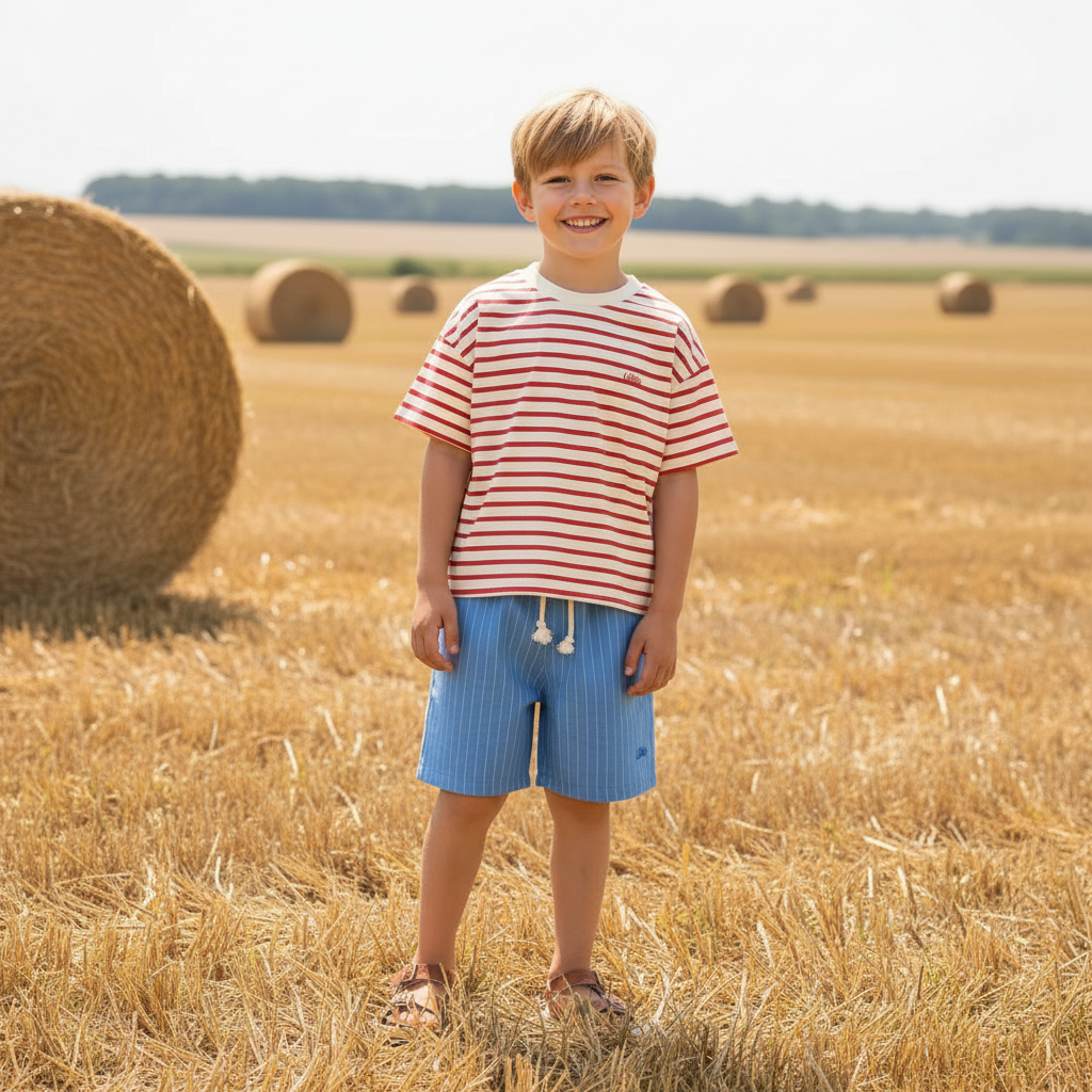 Stoere buitenfoto jongen met strobalen
