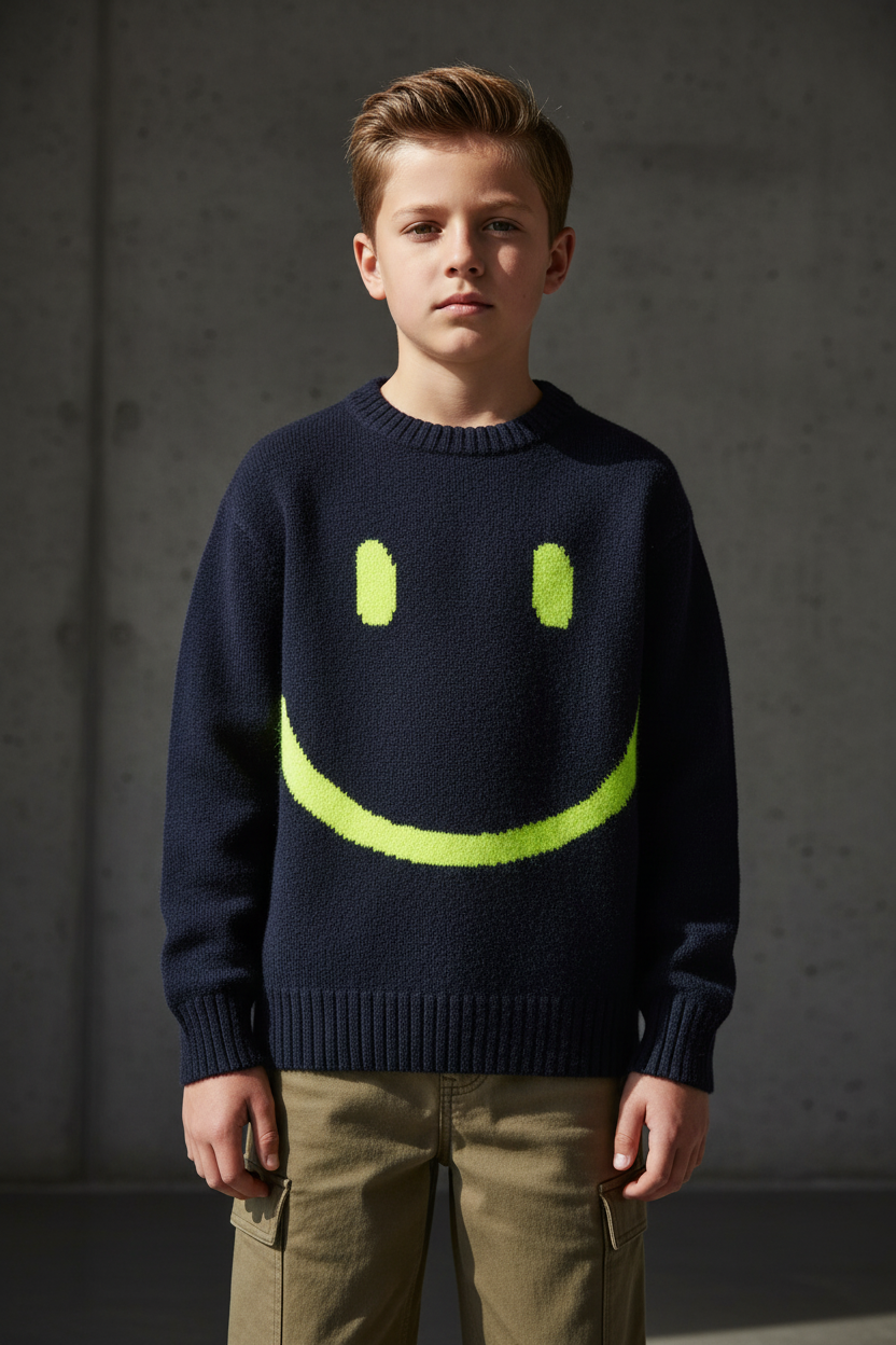 Sweater Knit Essex Navy – voorkant jongen stoere achtergrond