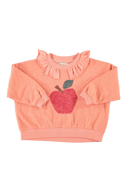 Sweatshirt With Collar Pink With Apple Print