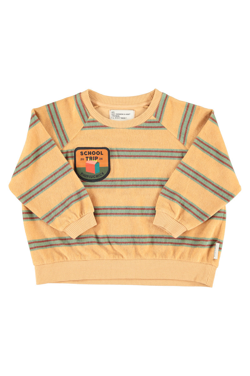 Terry Cotton Sweatshirt Sand With Double Stripes