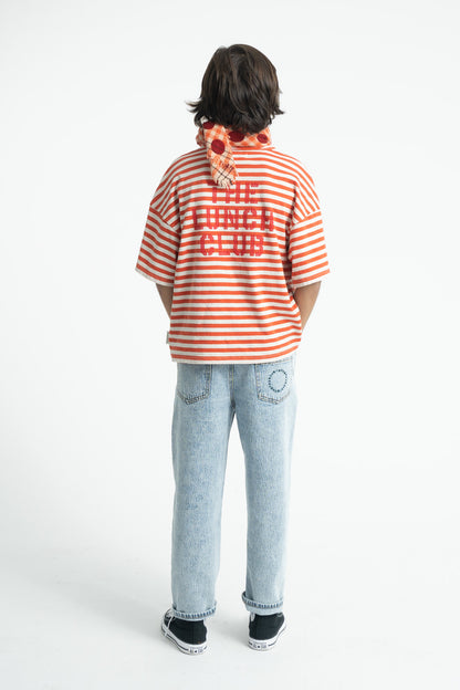 Oversized T-shirt Red Ecru Stripes With Apple Print