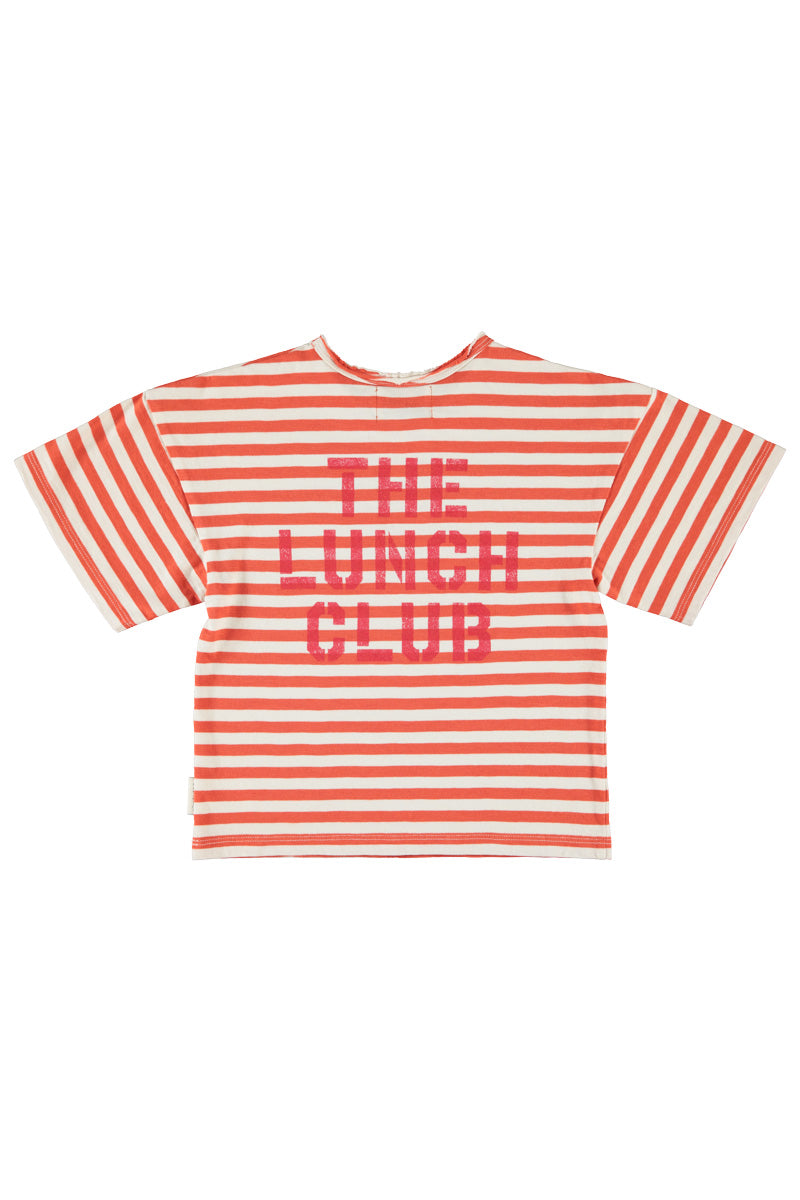 Oversized T-shirt Red Ecru Stripes With Apple Print