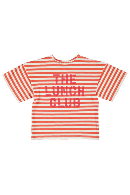 Oversized T-shirt Red Ecru Stripes With Apple Print
