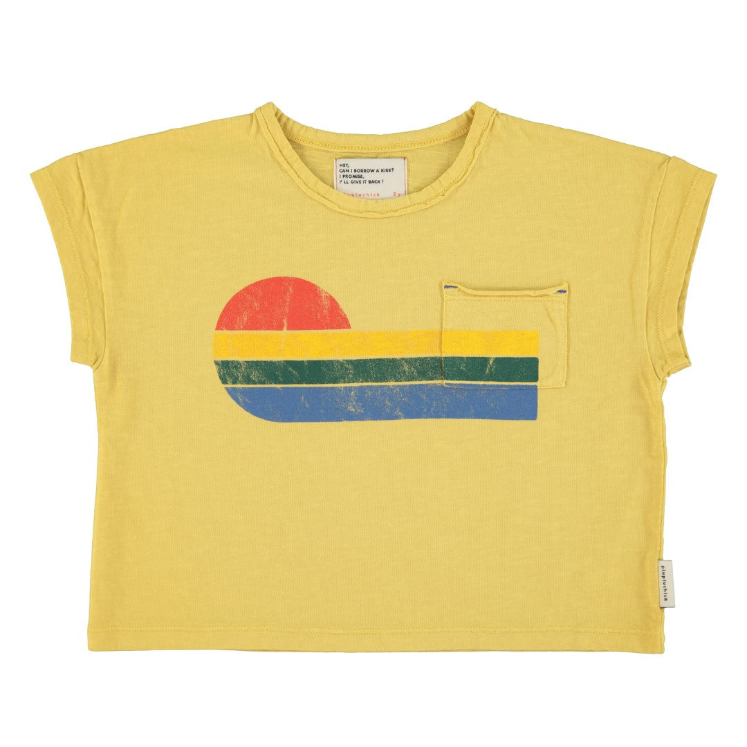 T-Shirt Yellow With Multicolor Wave Print