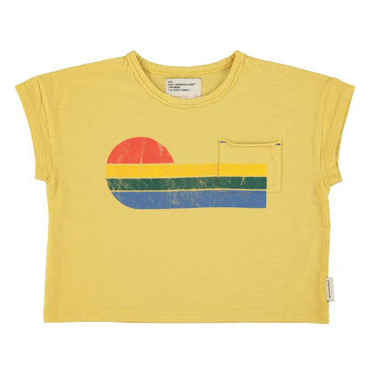 T-Shirt Yellow With Multicolor Wave Print