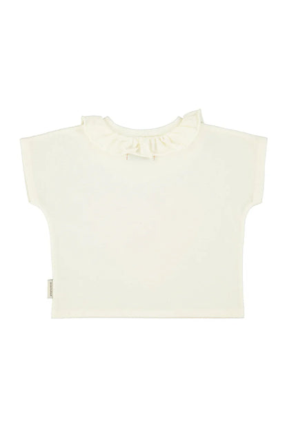 T-shirt With Collar Ecru With Red Heart Print - Piupiuchick