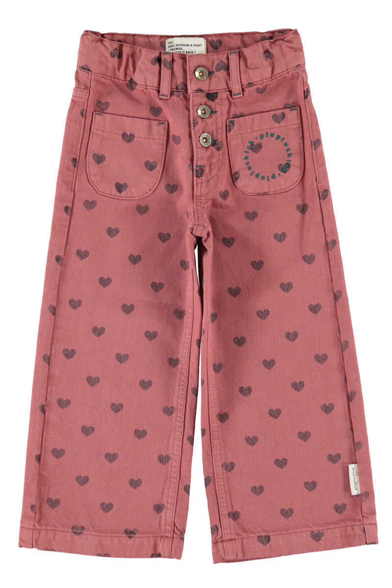 Flare Trousers Pink With Black Hearts