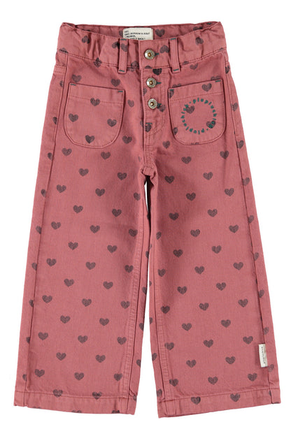 Flare Trousers Pink With Black Hearts