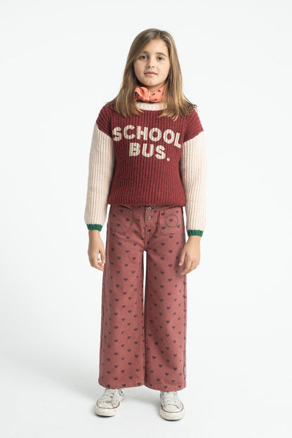 Flare Trousers Pink With Black Hearts
