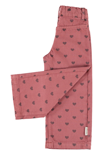 Flare Trousers Pink With Black Hearts