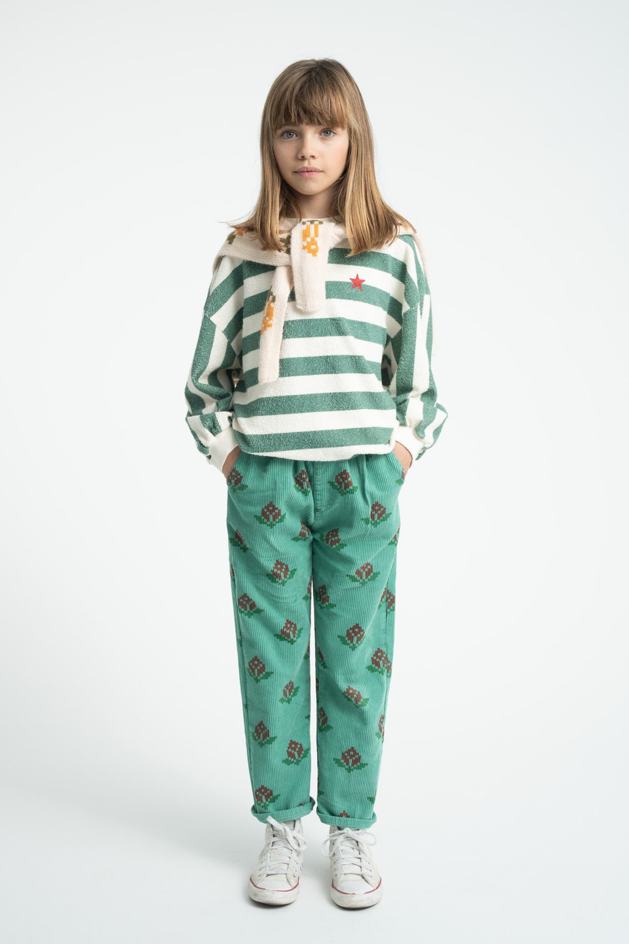 Trousers Green With Big Flowers