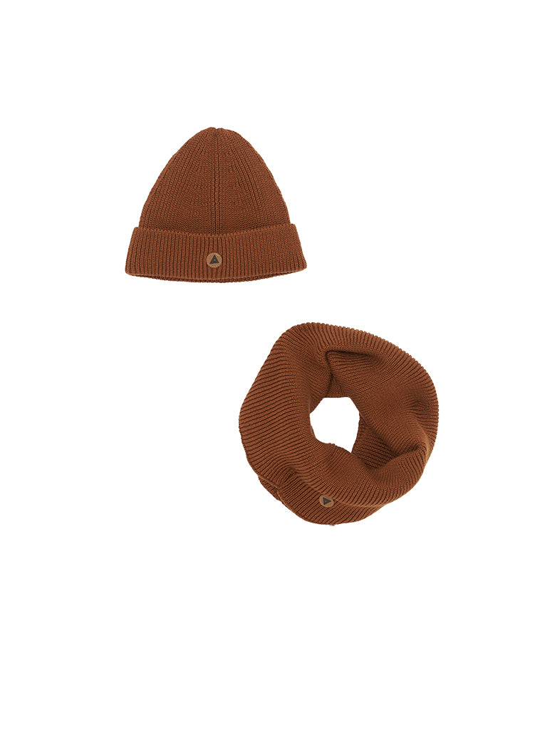 Beanie With Scarf Wout Leather Brown van Ammehoela