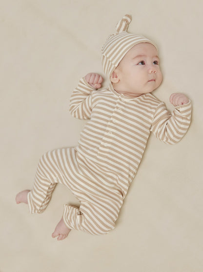 Ribbed Baby Jumpsuit Latte Stripe