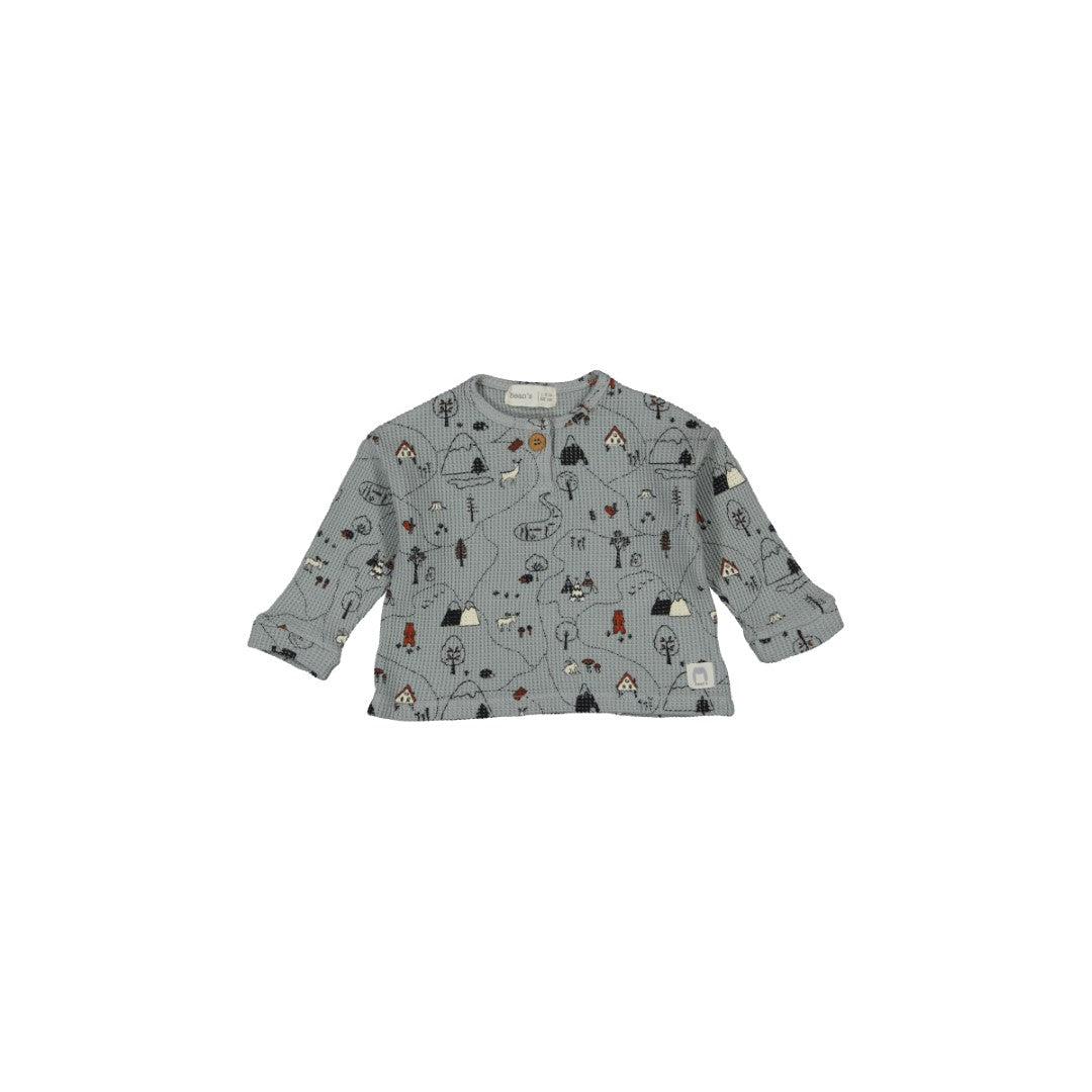 Printed Cotton Waffle T-shirt Grey