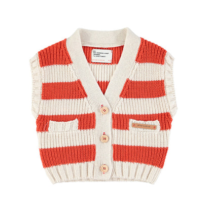 Piupiuchick | Knitted Waistcoat Ecru &amp; Red Stripes