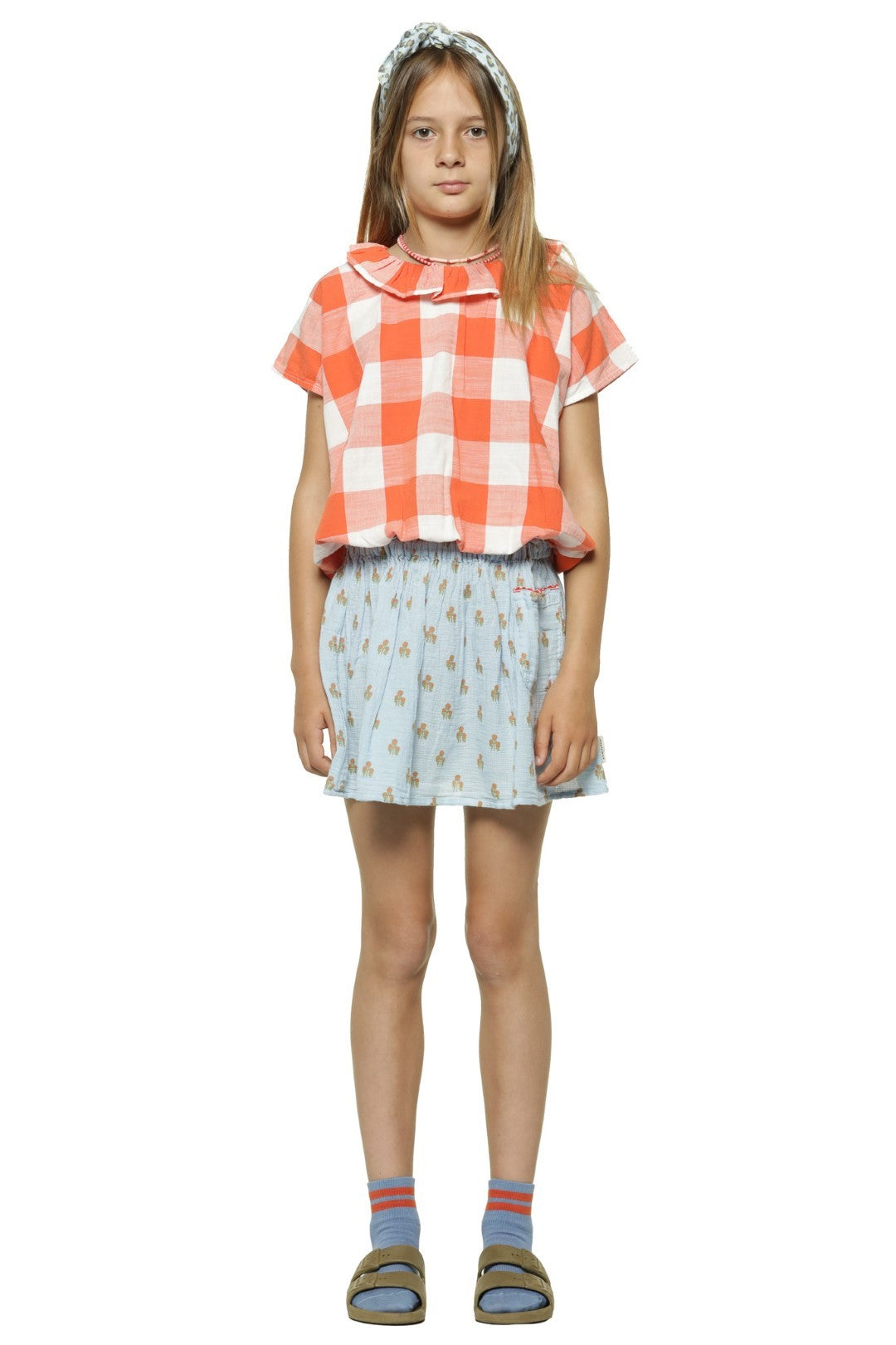 Sleeveless Blouse With Collar Red &amp; White Checkered