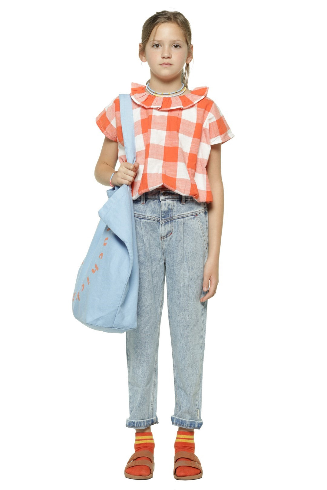 Sleeveless Blouse With Collar Red &amp; White Checkered