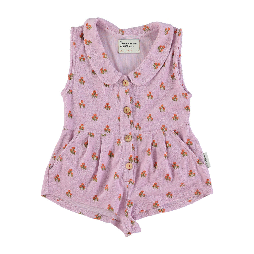 Piupiuchick | Lilac Short Jumpsuit With Collar &amp; Flowers Allover